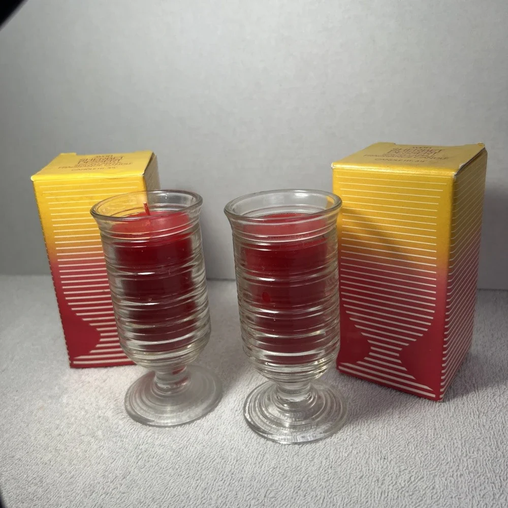 VINTAGE AVON SHERBET DESSERT SPICED‎ APPLE FRAGRANCE CANDLE LOT OF 2 GLASS SWIRL